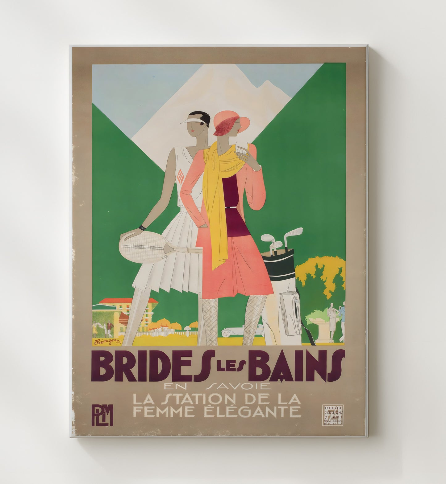 Brides les Bains Elegant Tennis and Golf Vintage Travel Print 20x24 Canvas travel wall art print