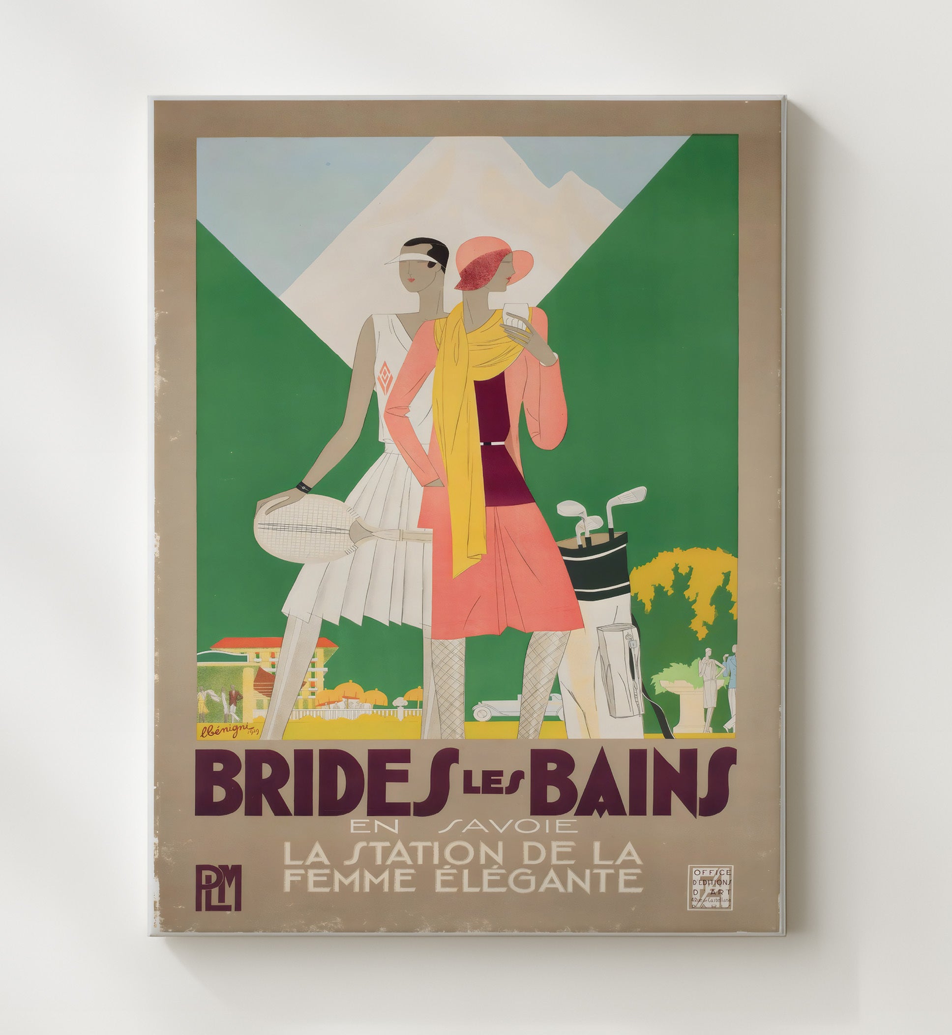 Brides les Bains Elegant Tennis and Golf Vintage Travel Print 20x24 Canvas travel wall art print