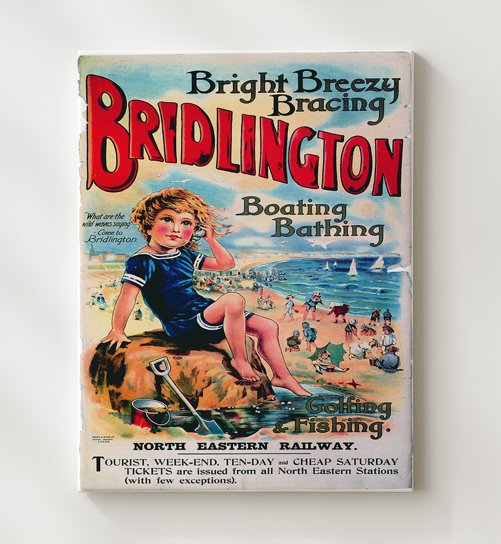 Bridlington Child with Seashell Vintage Travel Print 20x24 Canvas travel wall art print