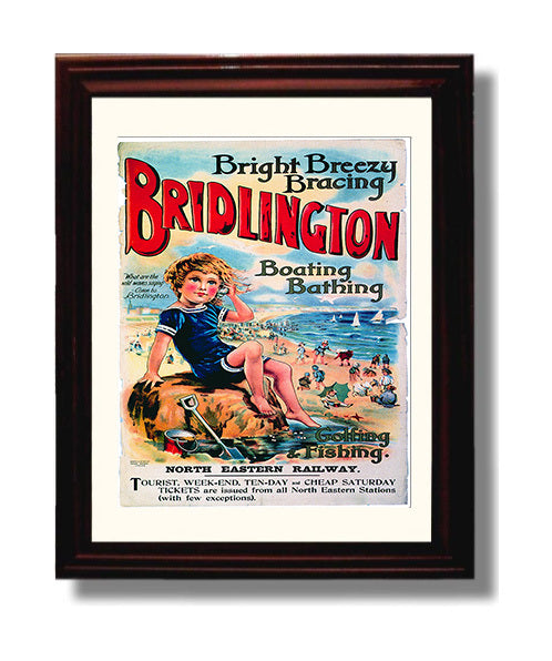 Bridlington Child with Seashell Vintage Travel Print 8x10 Beveled Frame travel wall art print