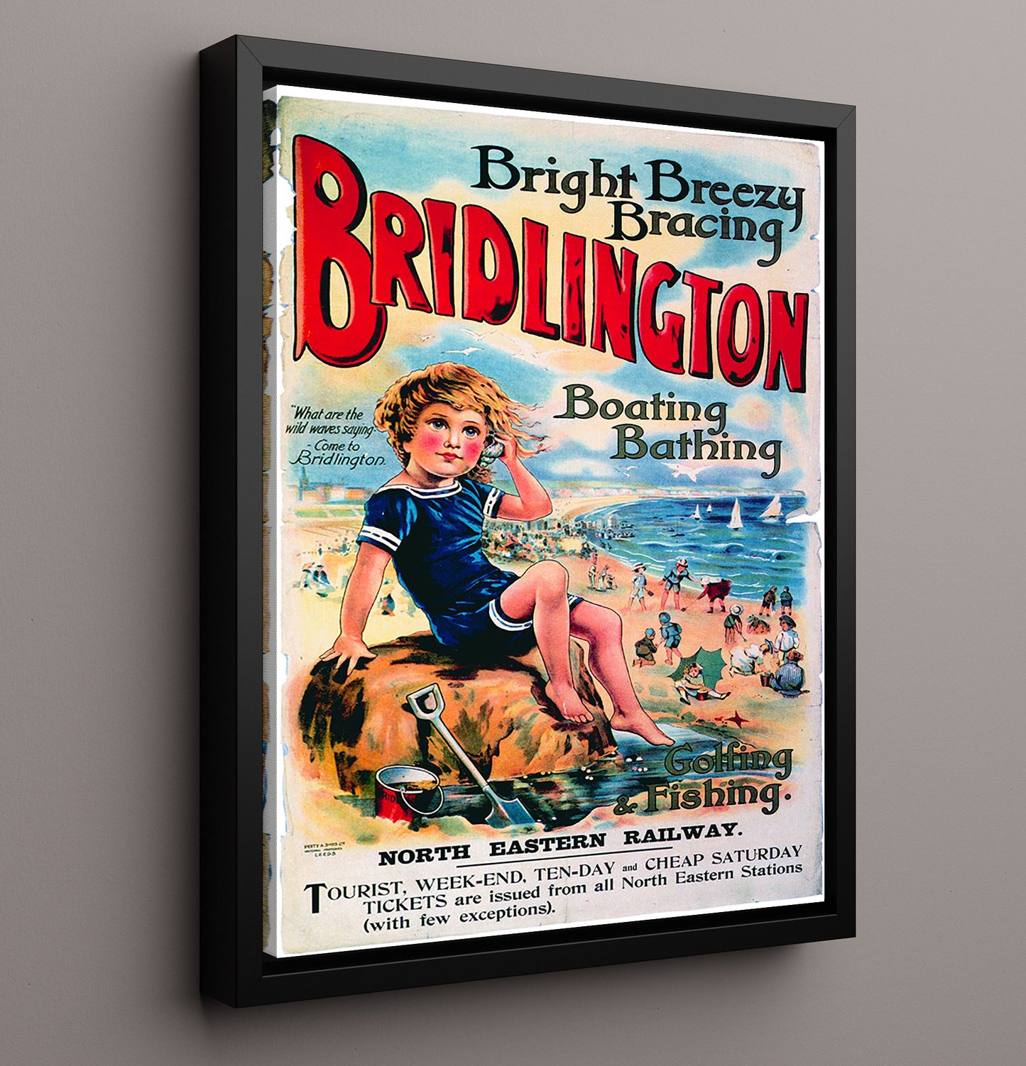Bridlington Child with Seashell Vintage Travel Print 16x20 Framed Canvas travel wall art print