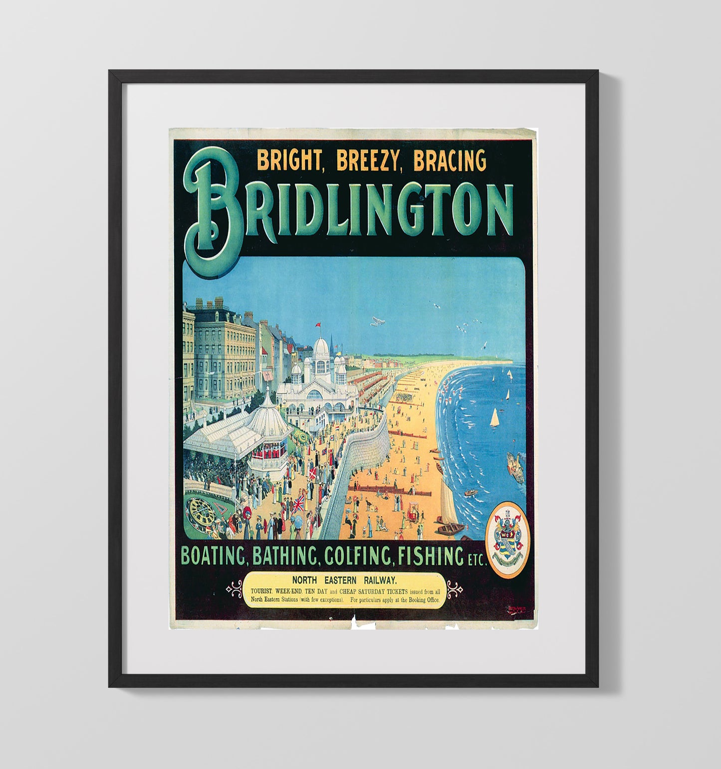 Bridlington Seaside Promenade Vintage Travel Print 16x20 Gallery Frame travel wall art print