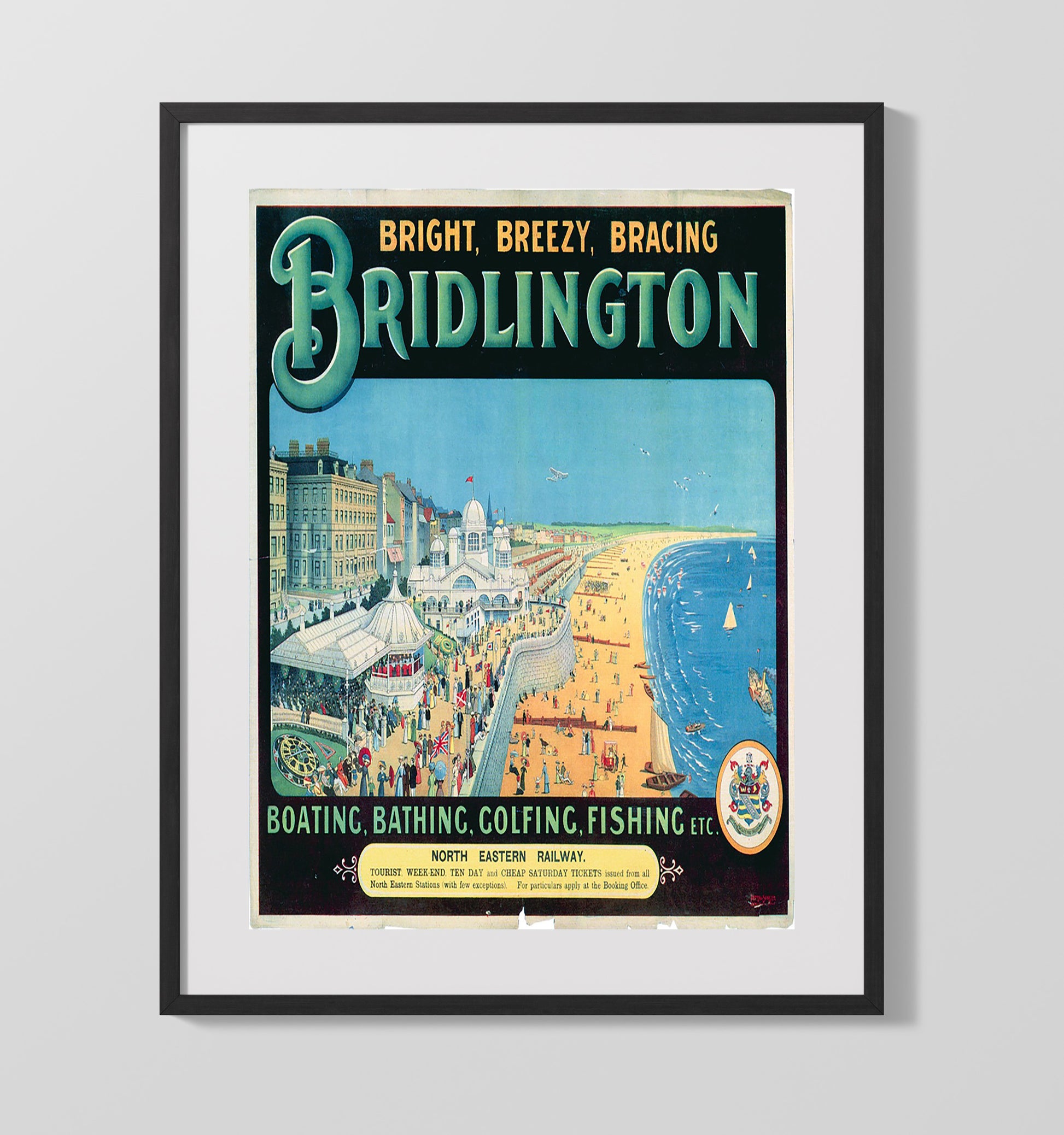 Bridlington Seaside Promenade Vintage Travel Print 16x20 Gallery Frame travel wall art print