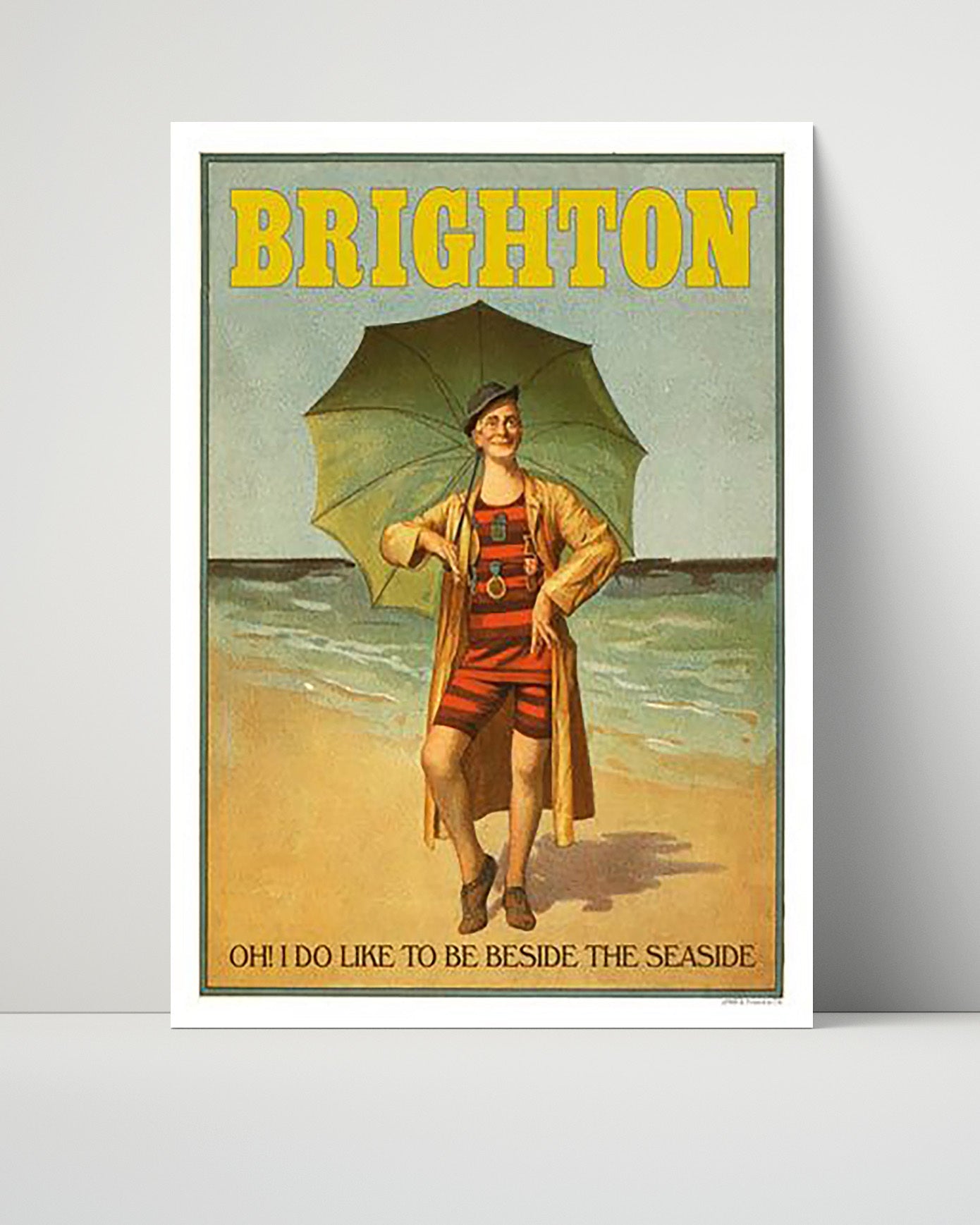 Classic Travel Poster - Brighton - Bathing Suit Umbrella