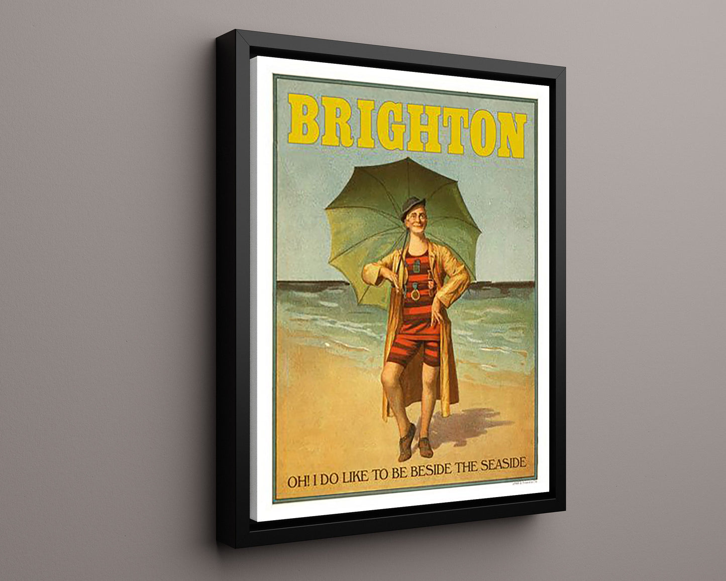 Classic Travel Poster - Brighton - Bathing Suit Umbrella