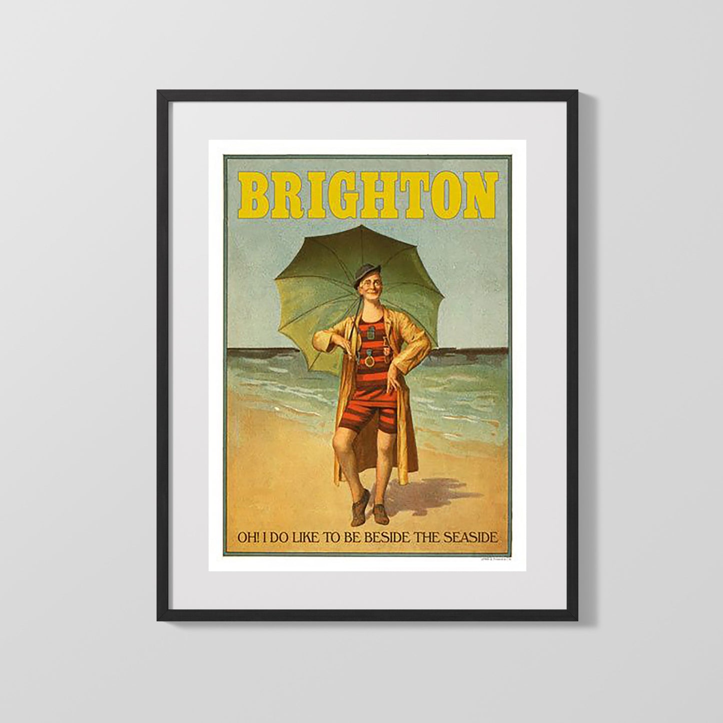 Classic Travel Poster - Brighton - Bathing Suit Umbrella