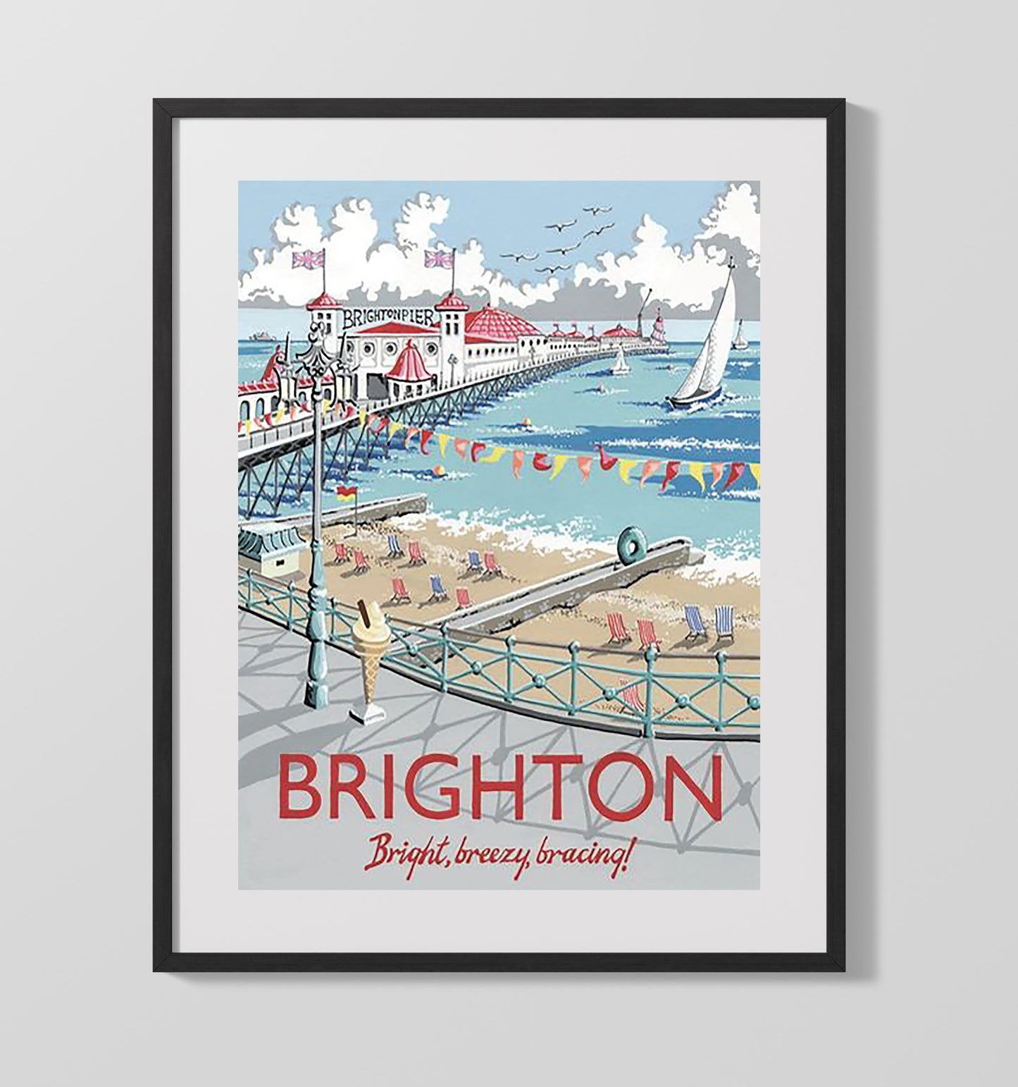 Brighton Brighton Pier Vintage Travel Print 16x20 Gallery Frame travel wall art print