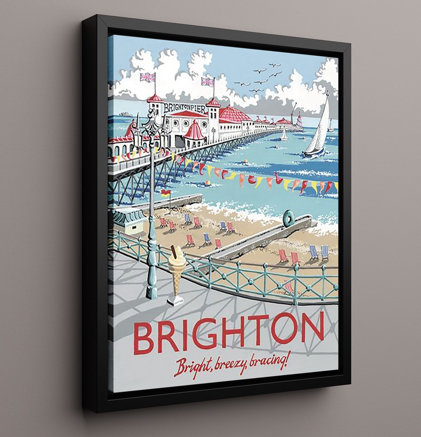 Brighton Brighton Pier Vintage Travel Print 16x20 Framed Canvas travel wall art print