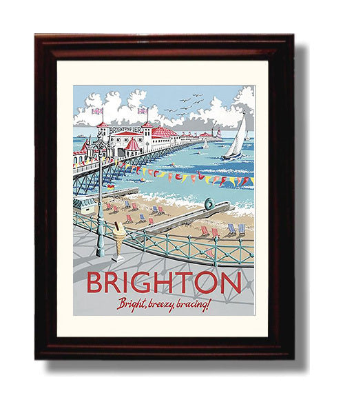 Brighton Brighton Pier Vintage Travel Print 8x10 Beveled Frame travel wall art print