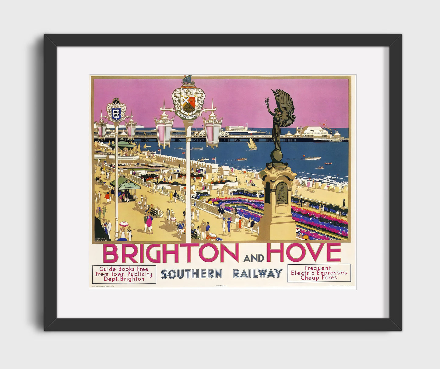 Brighton Hove Seaside Vintage Travel Print 16x20 Gallery Frame travel wall art print