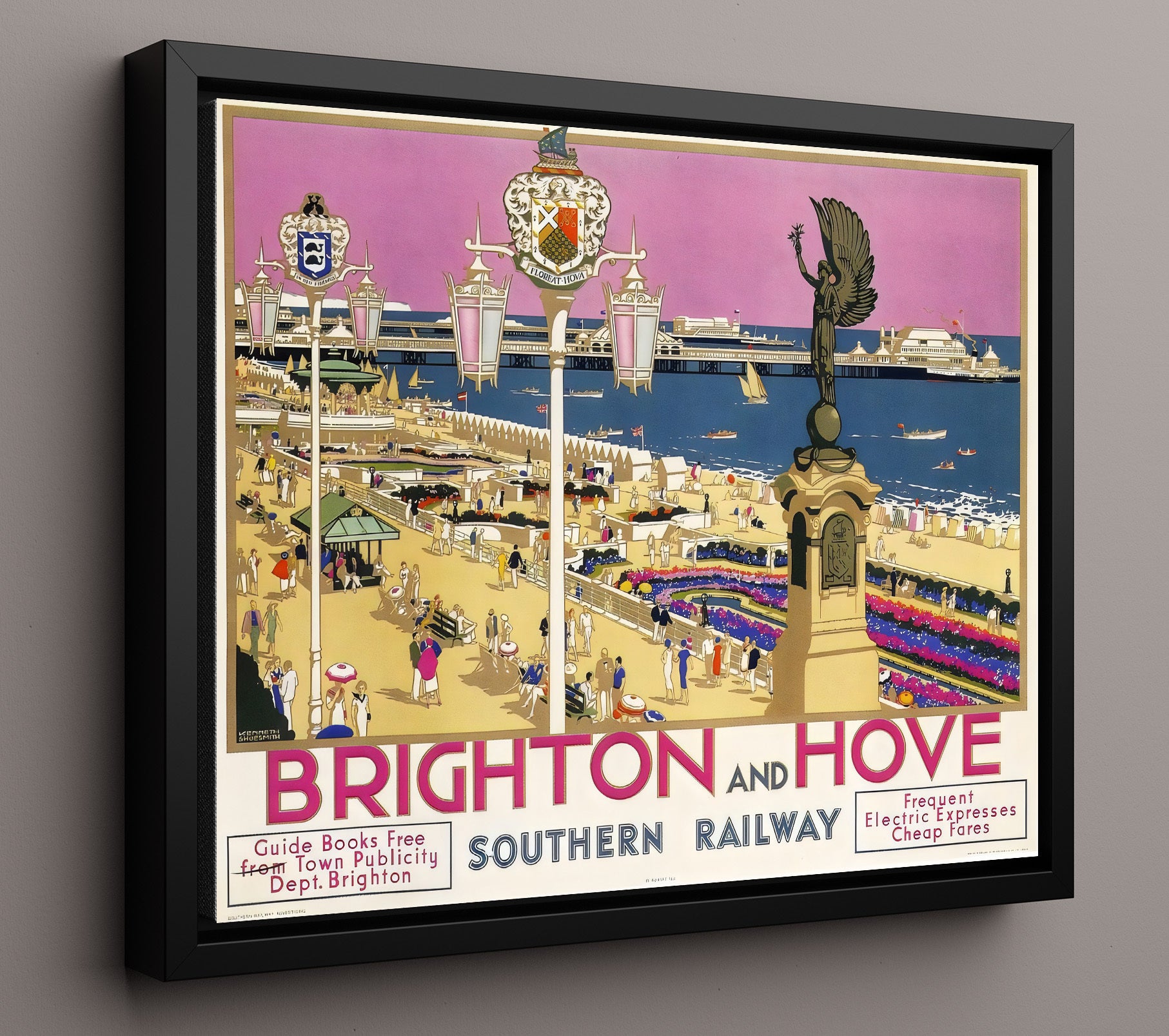Brighton Hove Seaside Vintage Travel Print 16x20 Framed Canvas travel wall art print