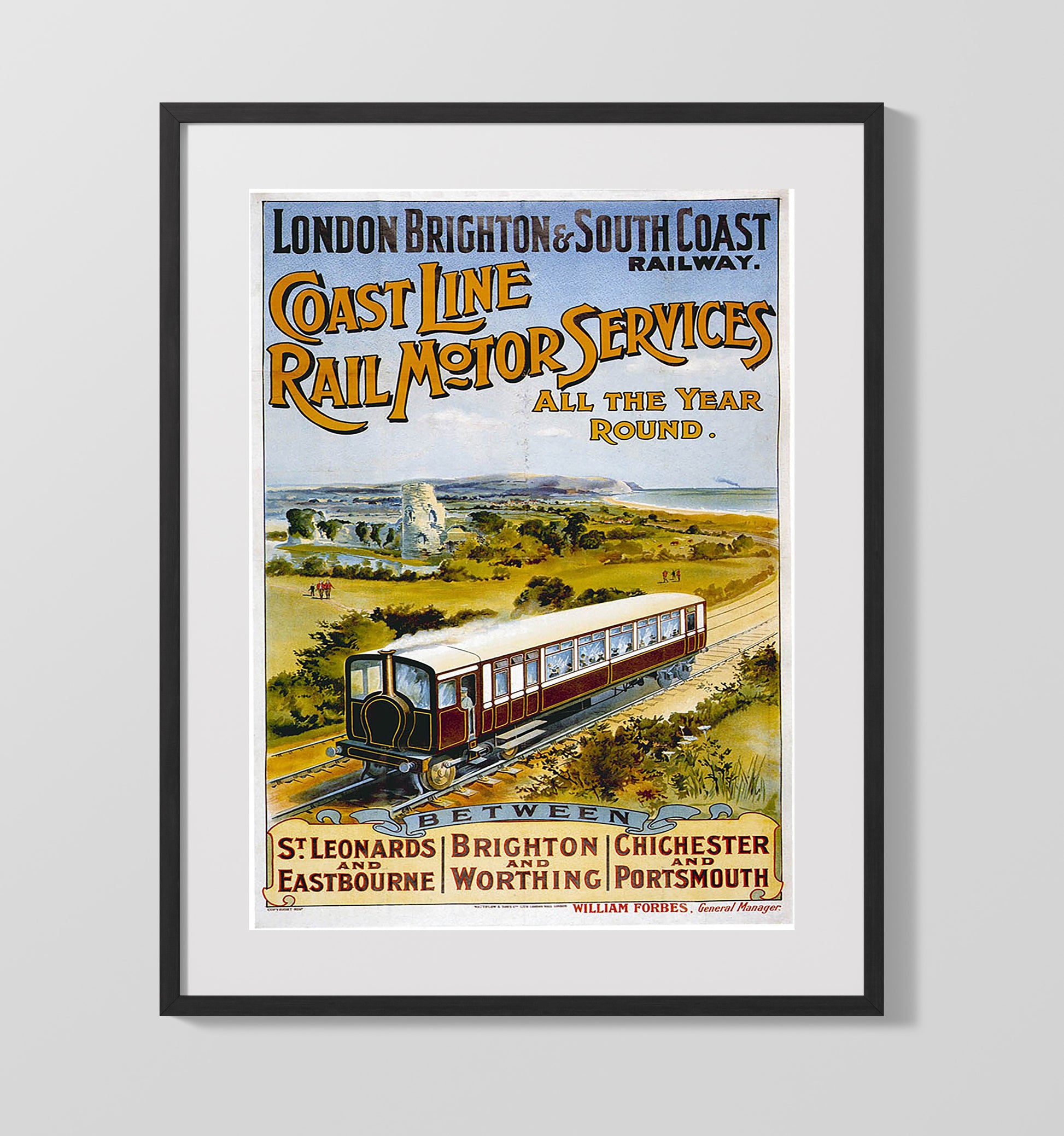 Brighton Railway Vintage Travel Print 16x20 Gallery Frame travel wall art print