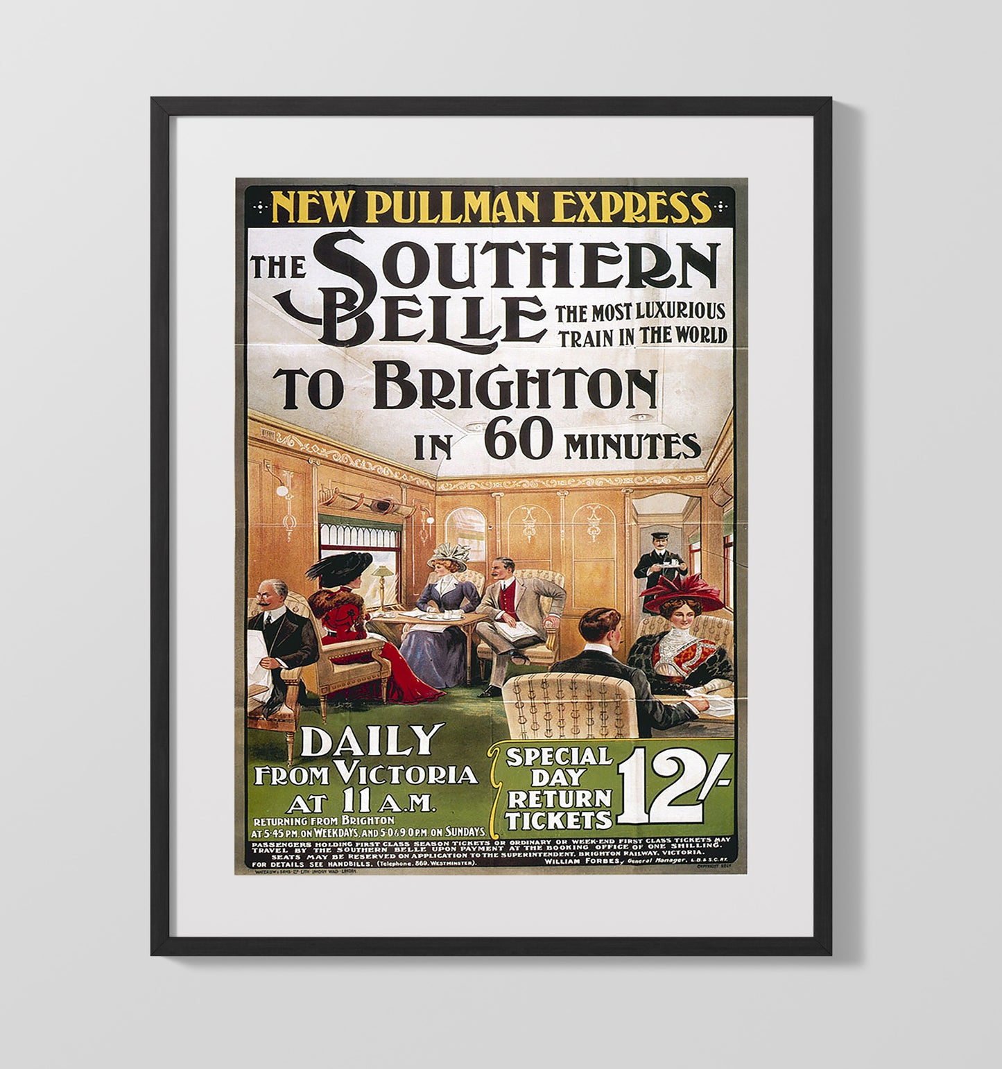 Brighton Train Vintage Travel Print 16x20 Gallery Frame travel wall art print