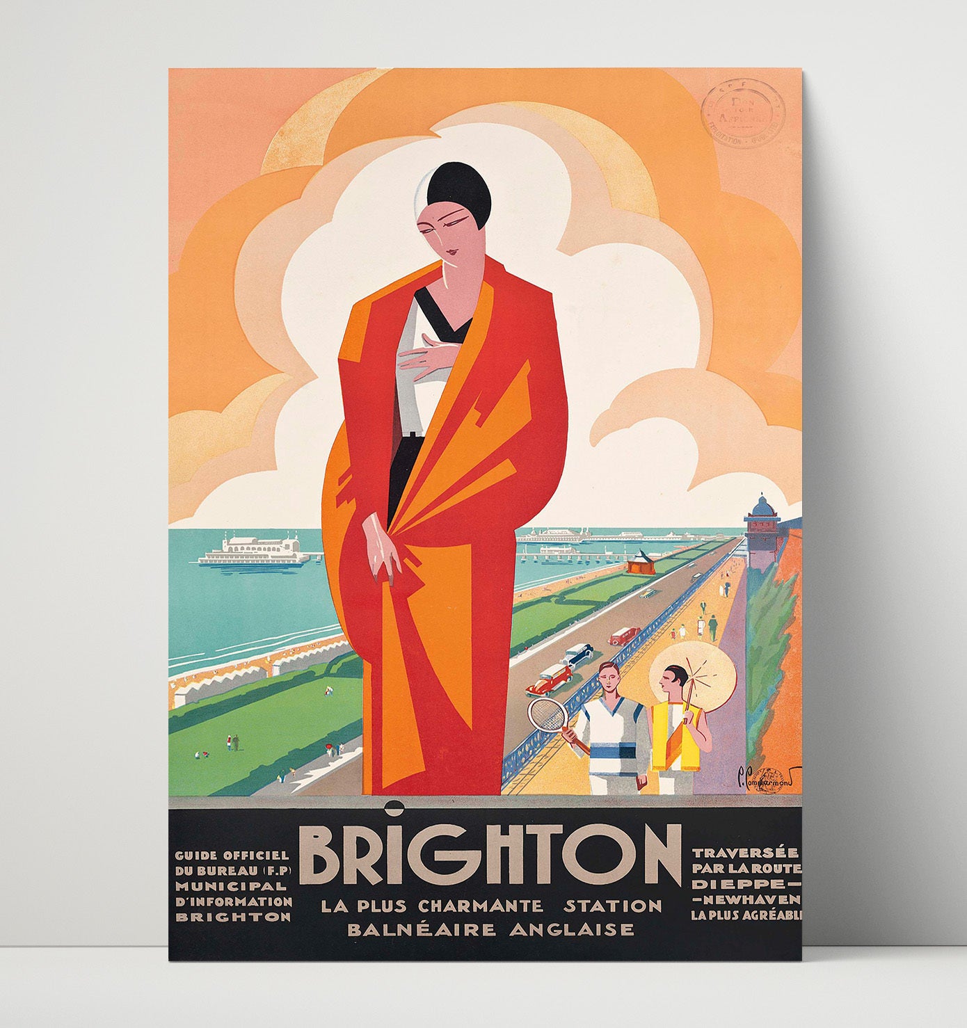 Brighton Seaside Walk Vintage Travel Print 16x20 Unframed Print travel wall art print