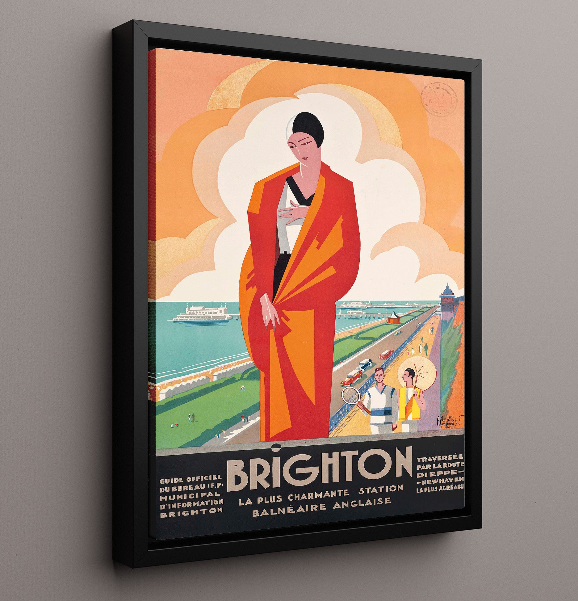 Brighton Seaside Walk Vintage Travel Print 16x20 Framed Canvas travel wall art print