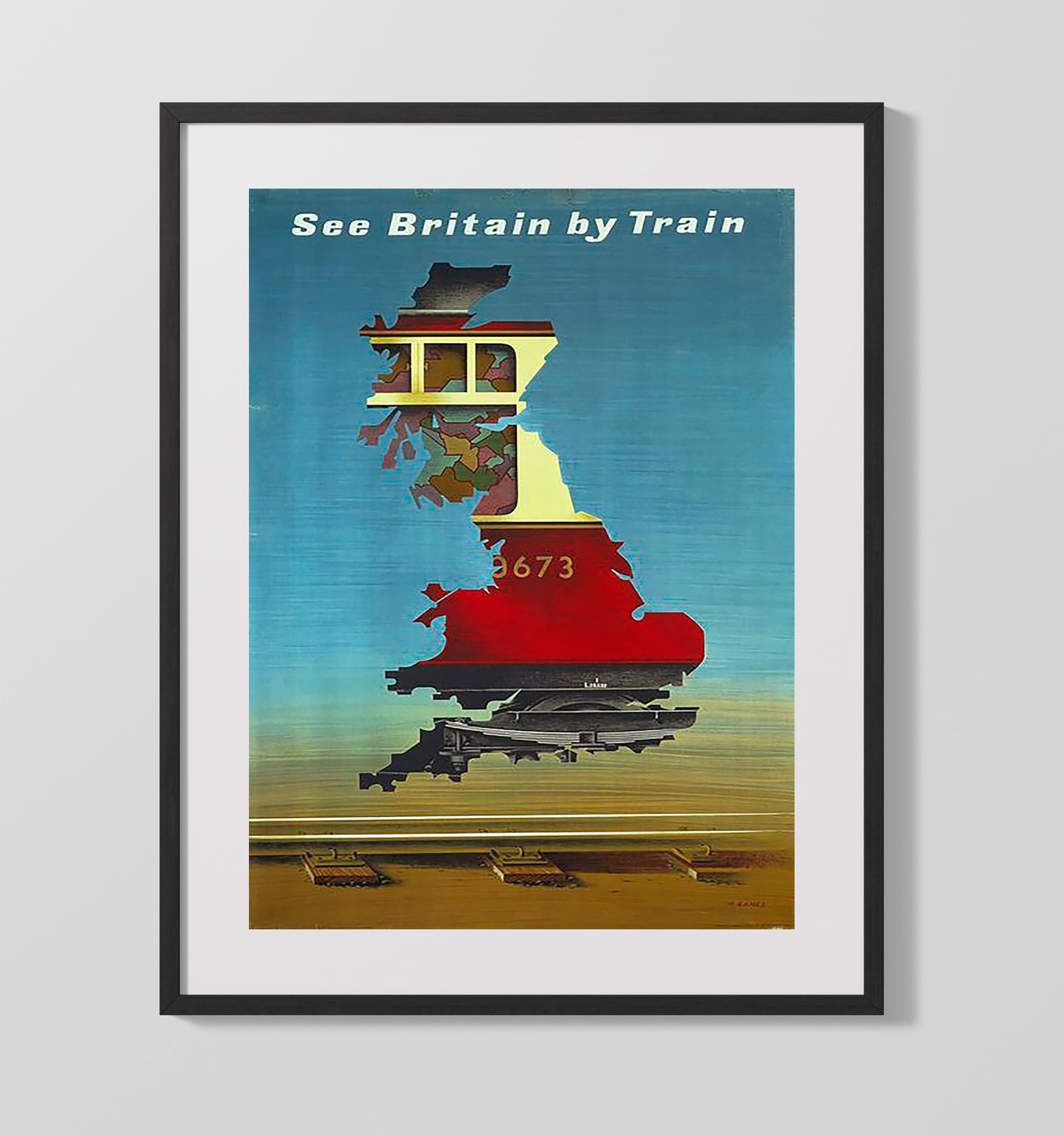 Britain See Britain by Train Vintage Travel Print 16x20 Gallery Frame travel wall art print