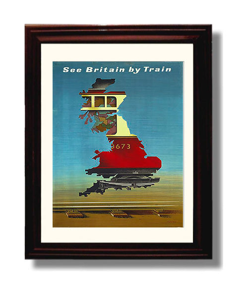 Britain See Britain by Train Vintage Travel Print 8x10 Beveled Frame travel wall art print