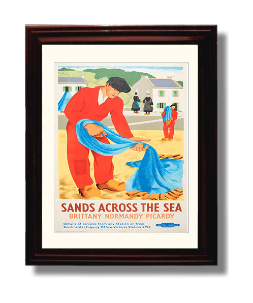 Brittany Normandy Picardy Sands Across the Sea Vintage Travel Print 8x10 Beveled Frame travel wall art print