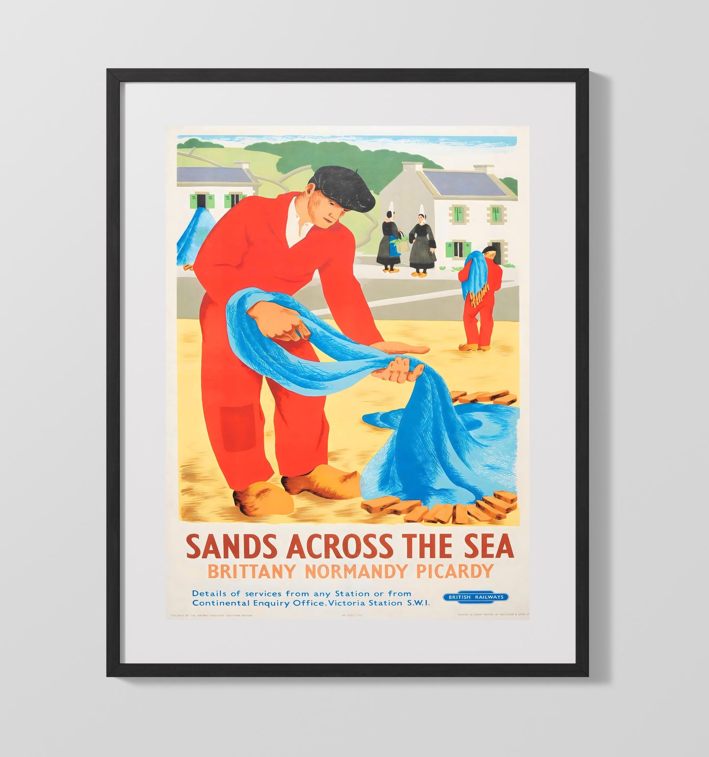 Brittany Normandy Picardy Sands Across the Sea Vintage Travel Print 16x20 Gallery Frame travel wall art print