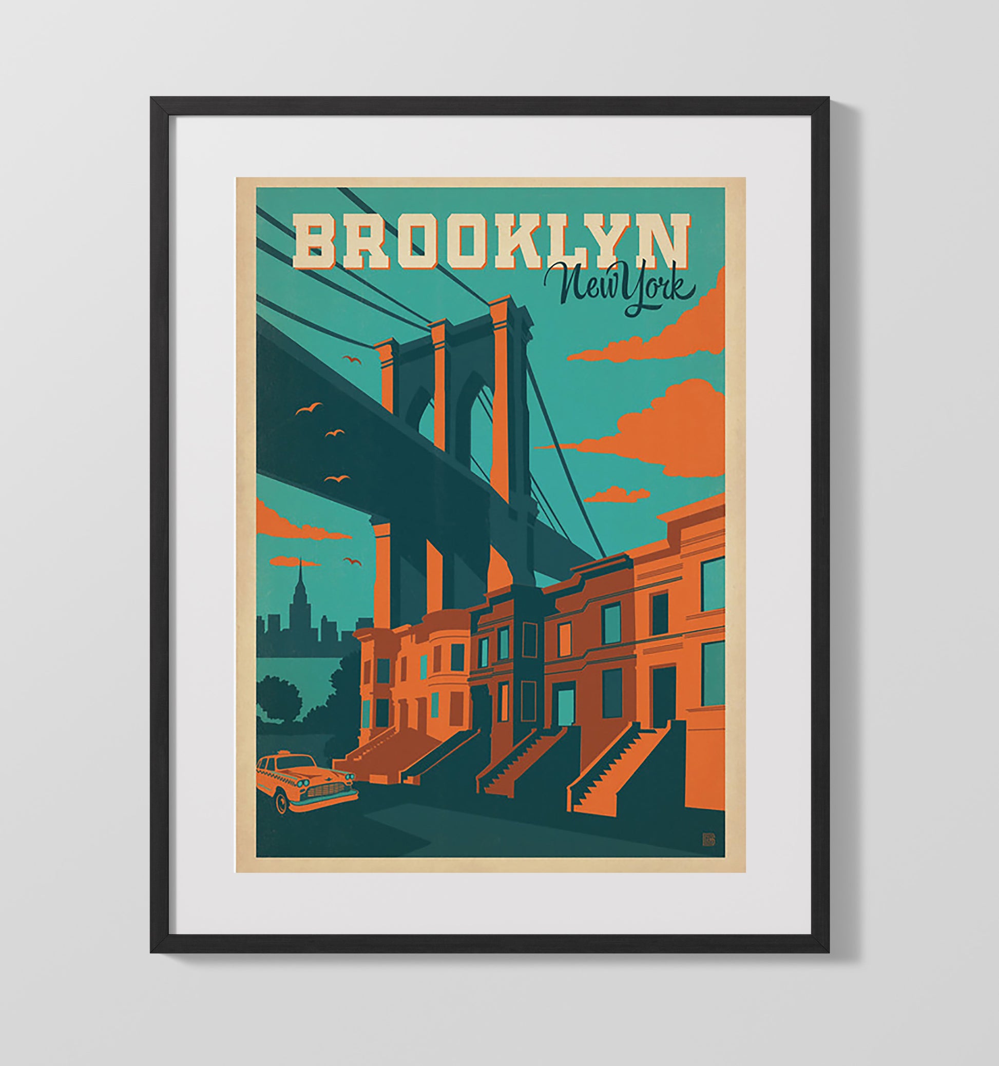 Brooklyn New York Vintage Travel Print 16x20 Gallery Frame travel wall art print