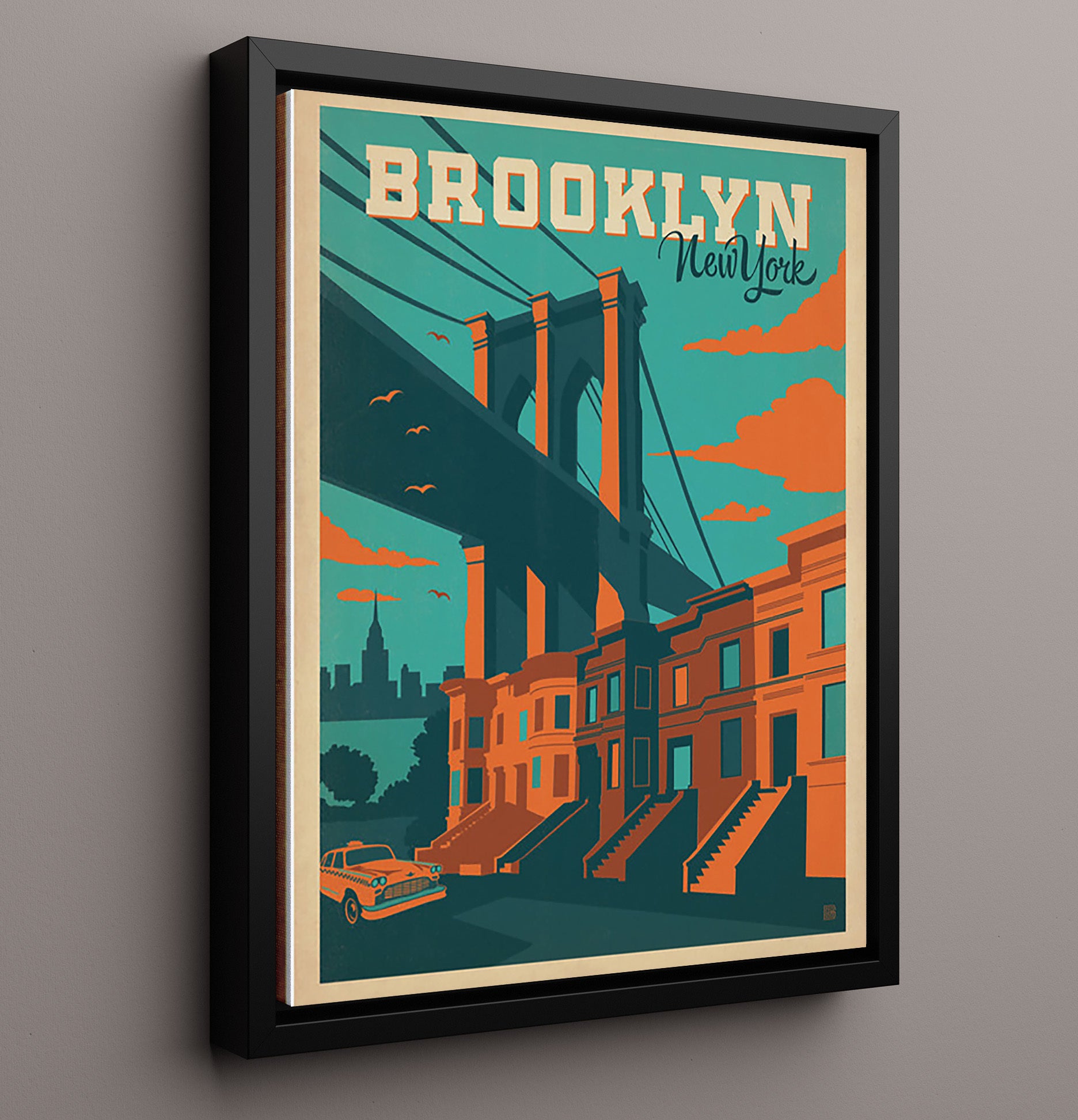 Brooklyn New York Vintage Travel Print 16x20 Framed Canvas travel wall art print