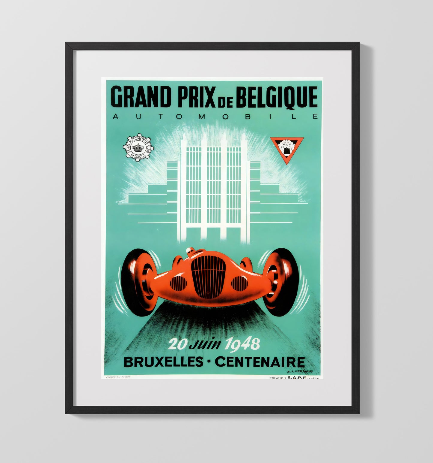 Brussels Grand Prix de Belgique 1948 Vintage Travel Print 16x20 Gallery Frame travel wall art print