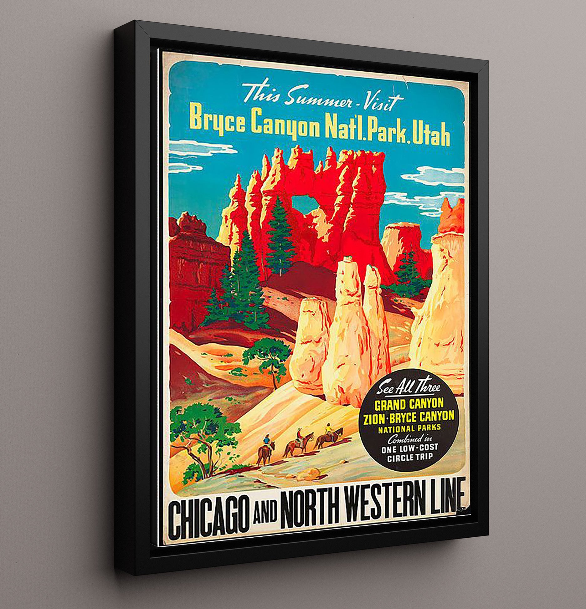 Bryce Canyon Utah National Park Vintage Travel Print 16x20 Framed Canvas travel wall art print