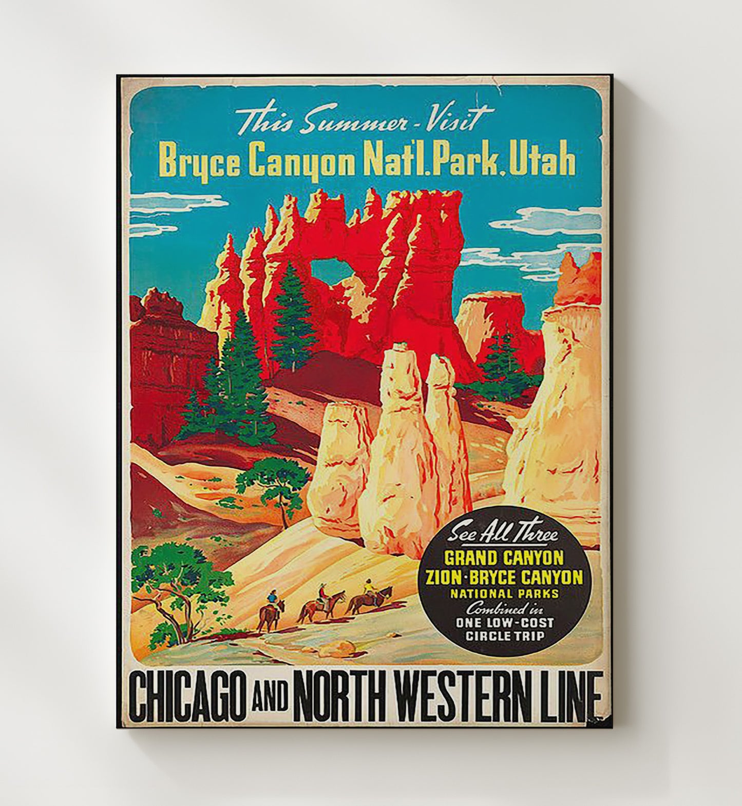 Bryce Canyon Utah National Park Vintage Travel Print 20x24 Canvas travel wall art print