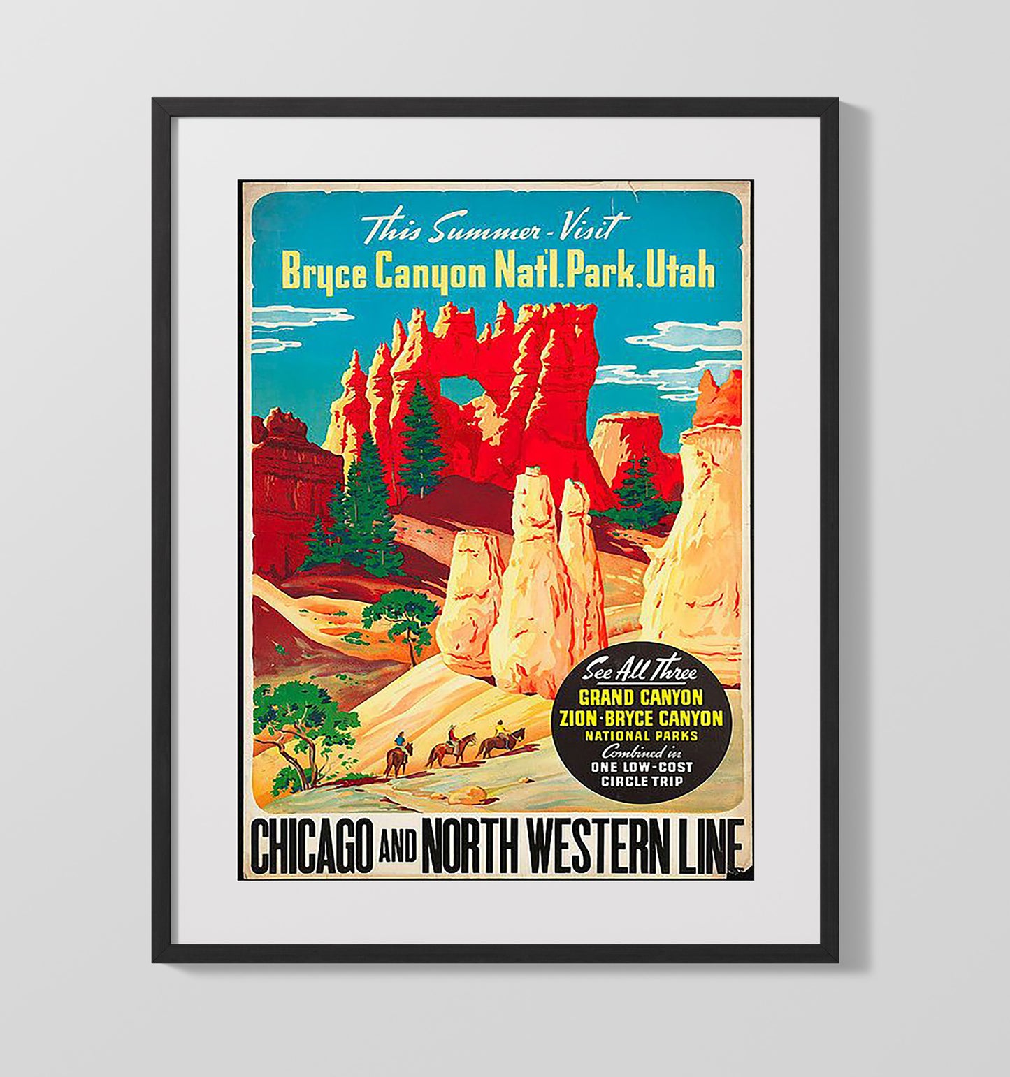 Bryce Canyon Utah National Park Vintage Travel Print 16x20 Gallery Frame travel wall art print