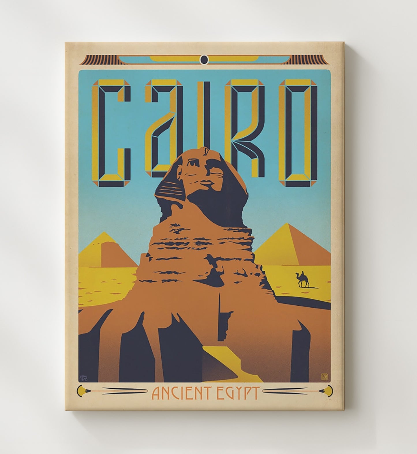 Cairo Great Sphinx and Pyramids Vintage Travel Print 20x24 Canvas travel wall art print