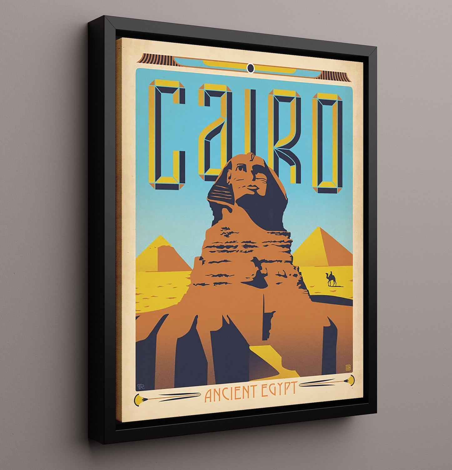 Cairo Great Sphinx and Pyramids Vintage Travel Print 16x20 Framed Canvas travel wall art print