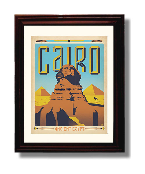 Cairo Great Sphinx and Pyramids Vintage Travel Print 8x10 Beveled Frame travel wall art print