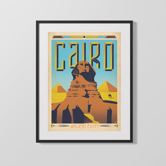 Classic Travel Poster - Cairo - Great Sphinx and Pyramids