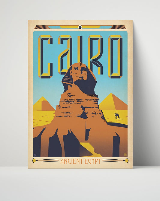 Classic Travel Unframed Poster -  Cairo - Great Sphinx and Pyramids