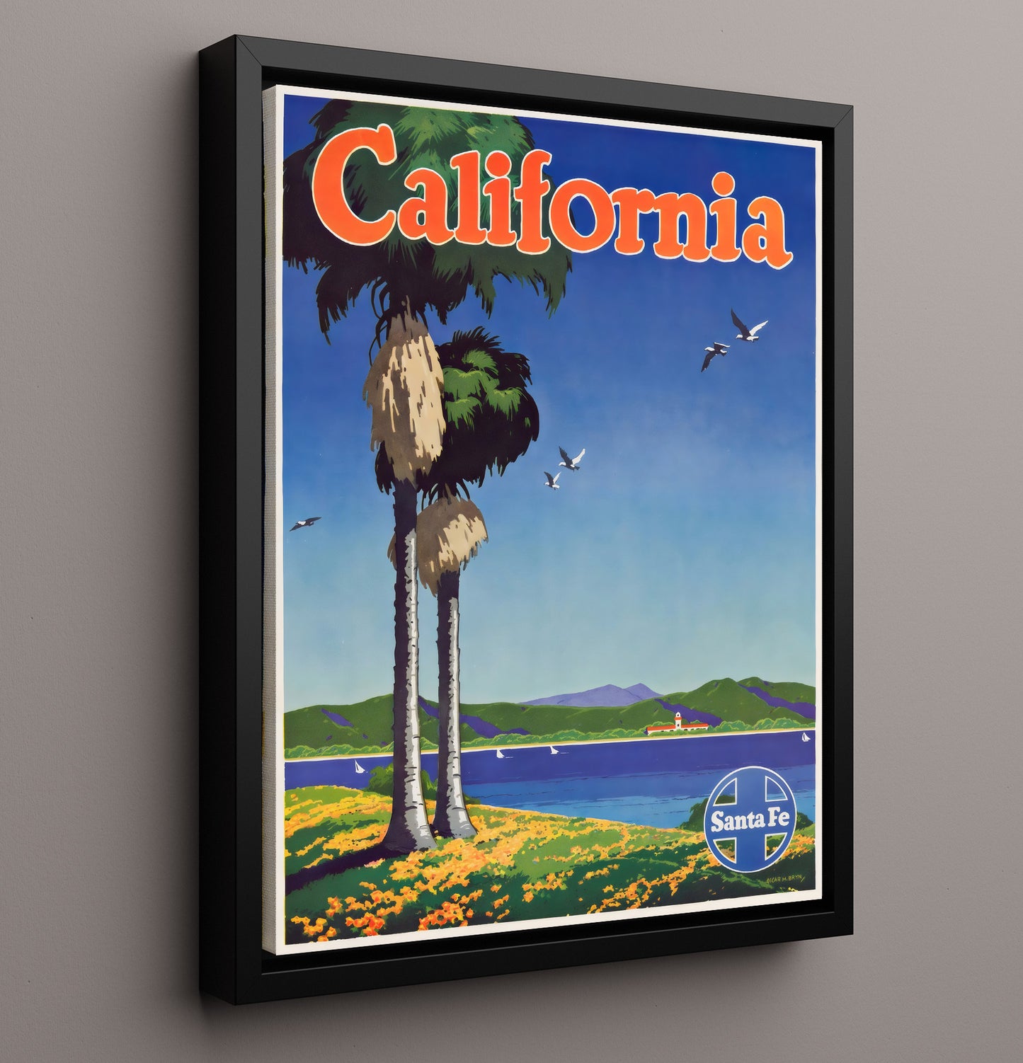 California Santa Fe Railroad Vintage Travel Print 16x20 Framed Canvas travel wall art print