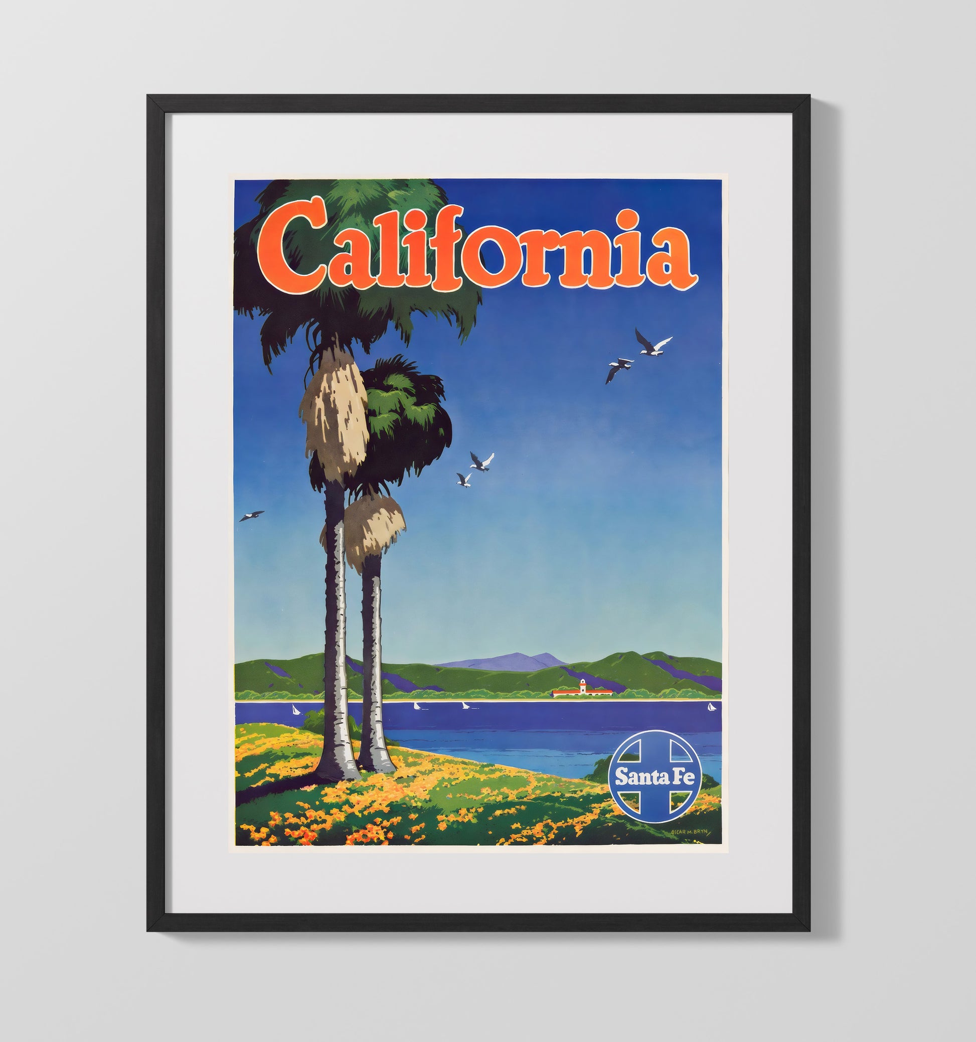 California Santa Fe Railroad Vintage Travel Print 16x20 Gallery Frame travel wall art print