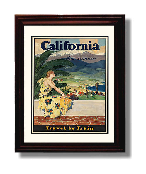 California Travel by Train Vintage Travel Print 8x10 Beveled Frame travel wall art print