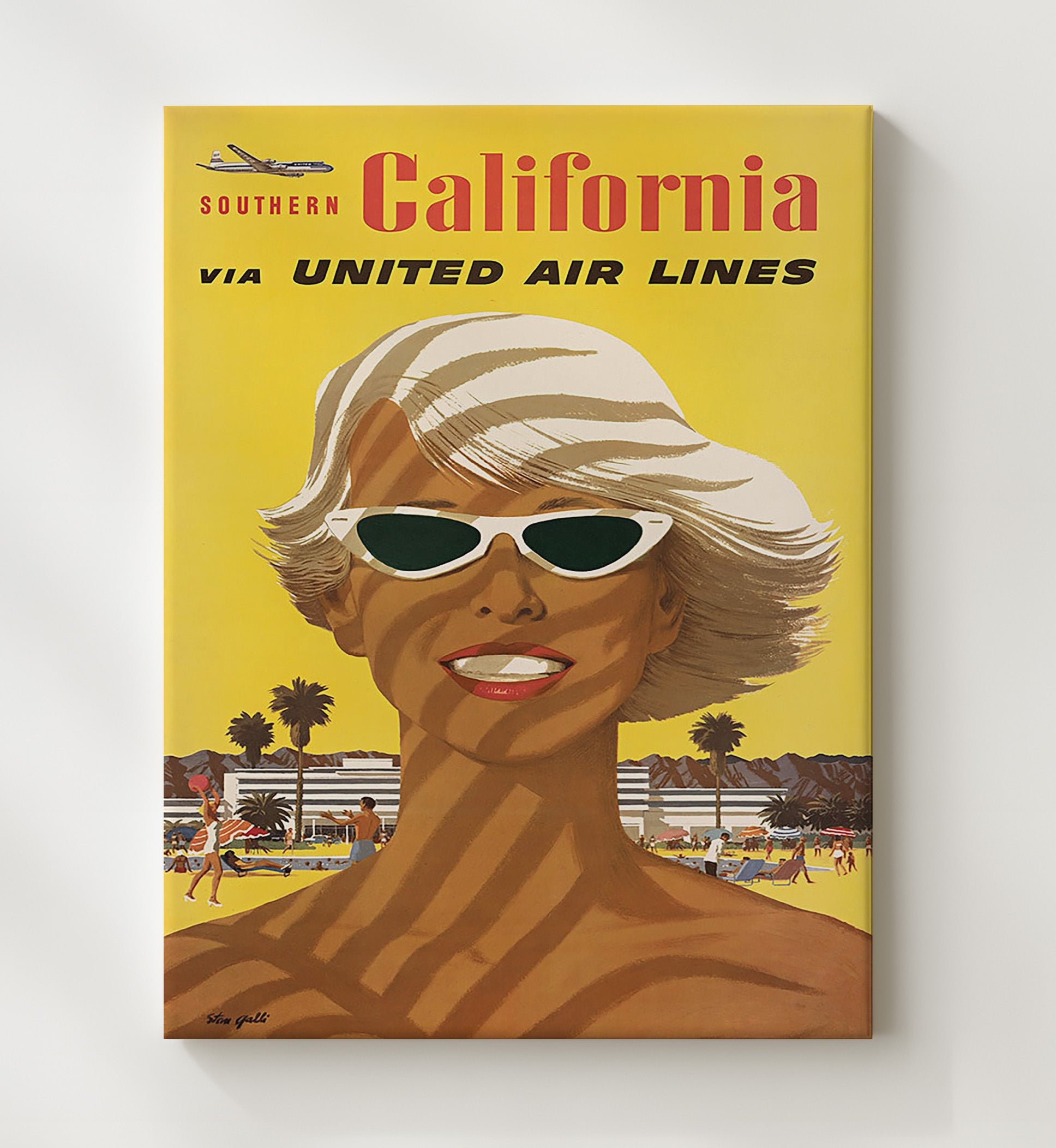 California United Air Lines Vintage Travel Print 20x24 Canvas travel wall art print