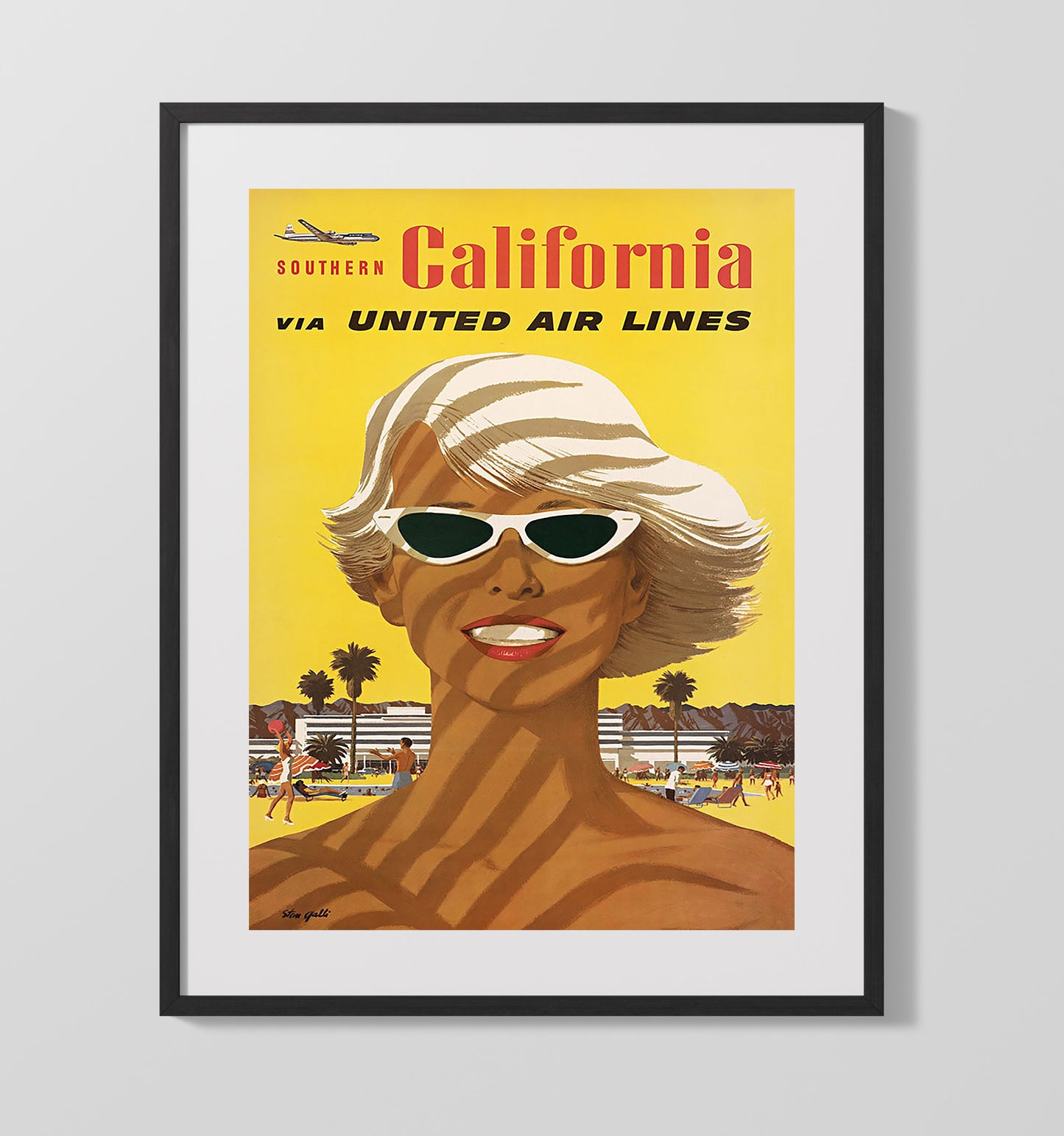 California United Air Lines Vintage Travel Print 16x20 Gallery Frame travel wall art print