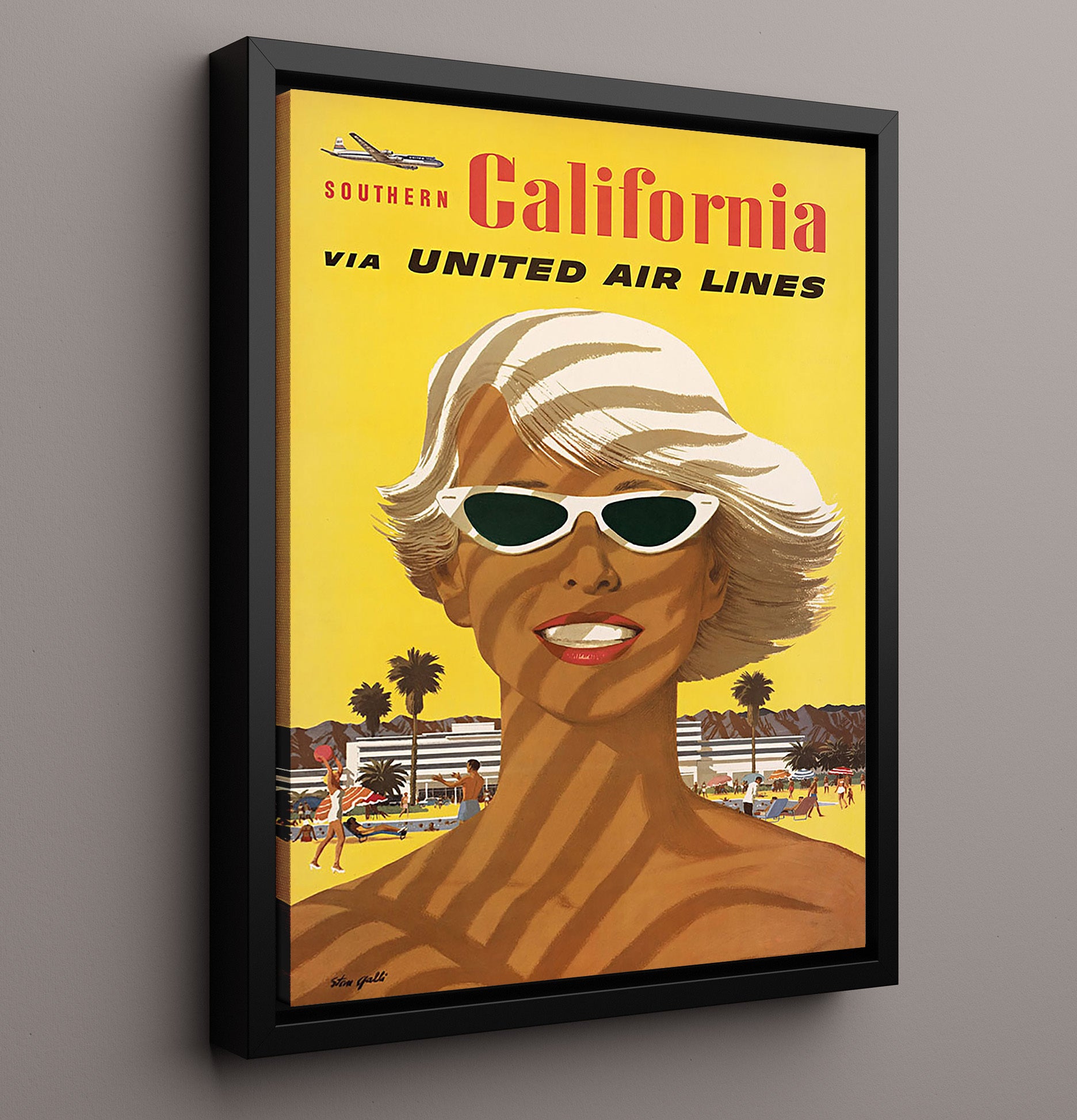 California United Air Lines Vintage Travel Print 16x20 Framed Canvas travel wall art print