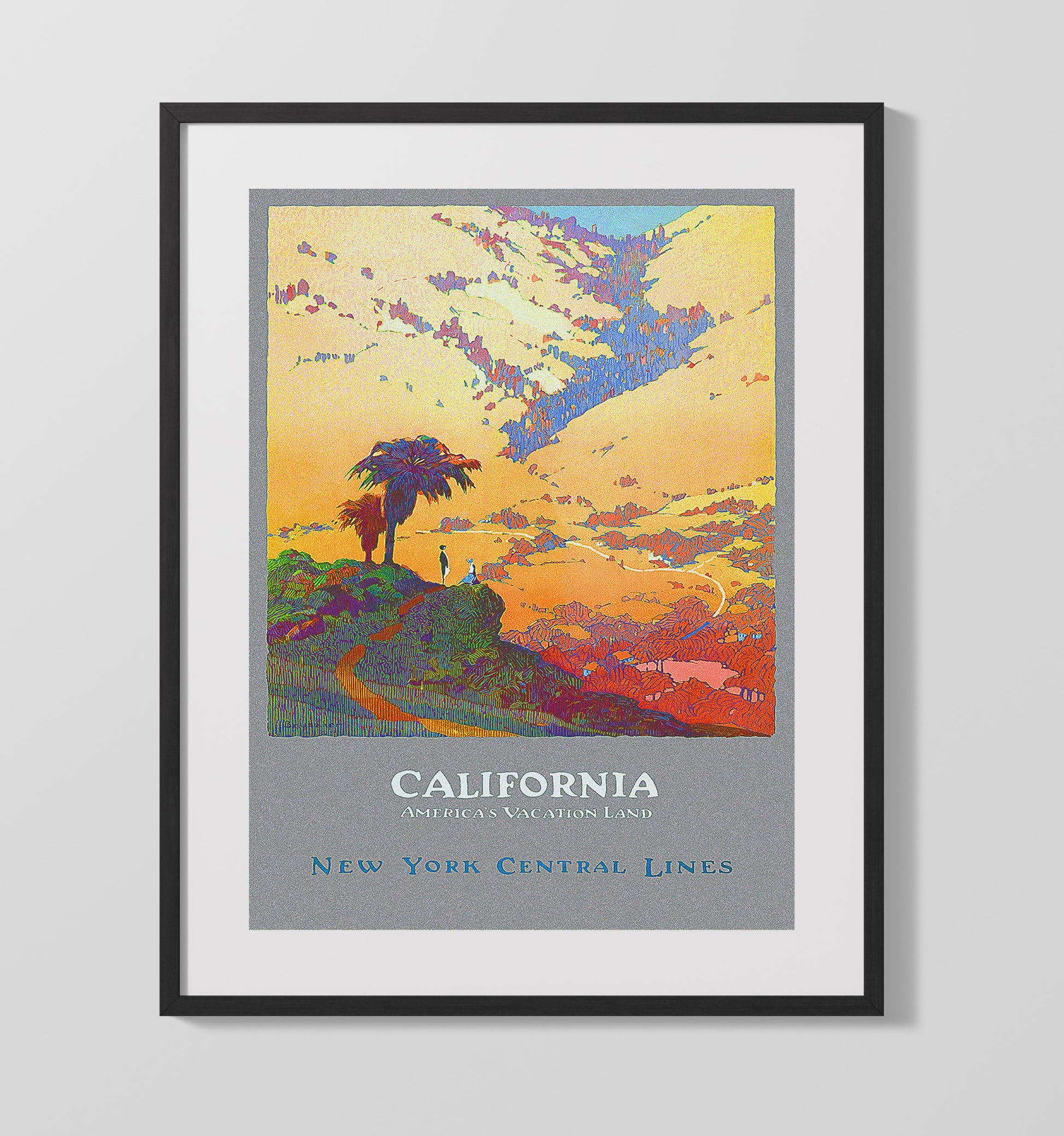 California Vacation Land Vintage Travel Print 16x20 Gallery Frame travel wall art print