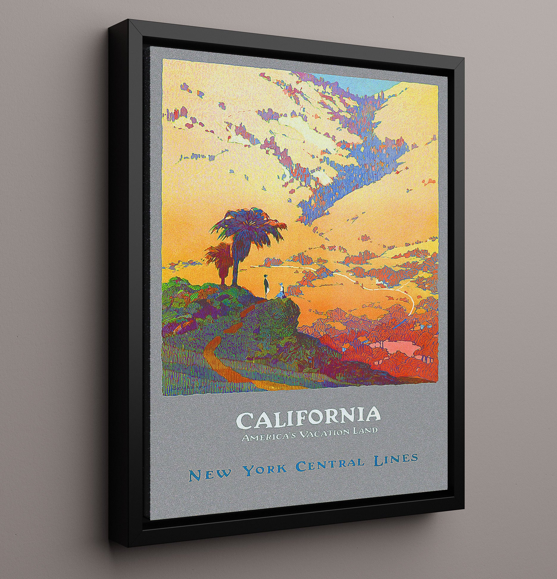 California Vacation Land Vintage Travel Print 16x20 Framed Canvas travel wall art print
