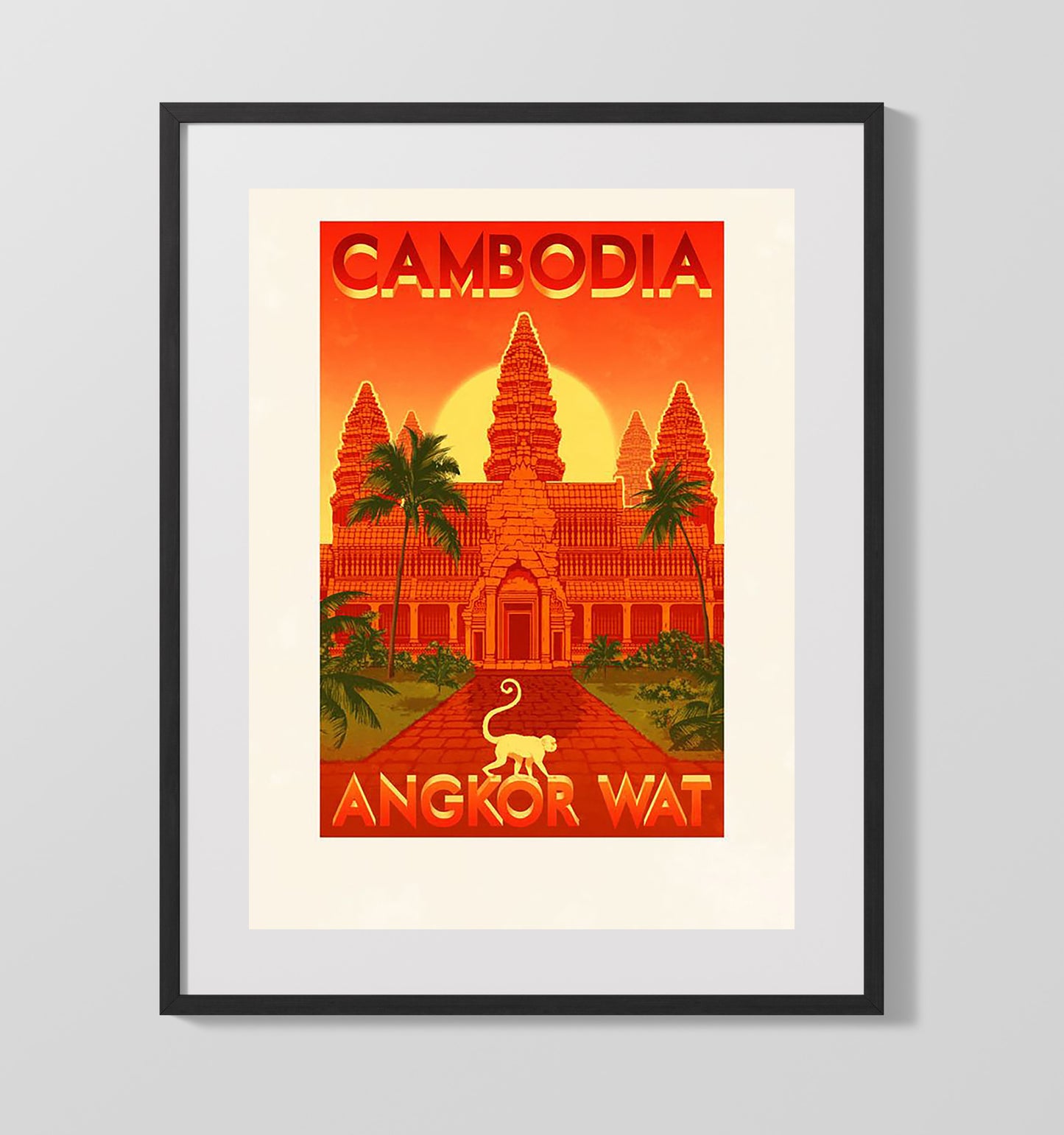 Cambodia Angkor Wat Vintage Travel Print 16x20 Gallery Frame travel wall art print