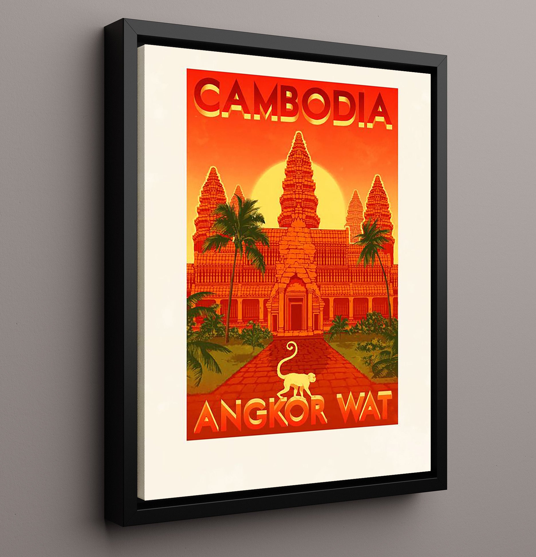 Cambodia Angkor Wat Vintage Travel Print 16x20 Framed Canvas travel wall art print
