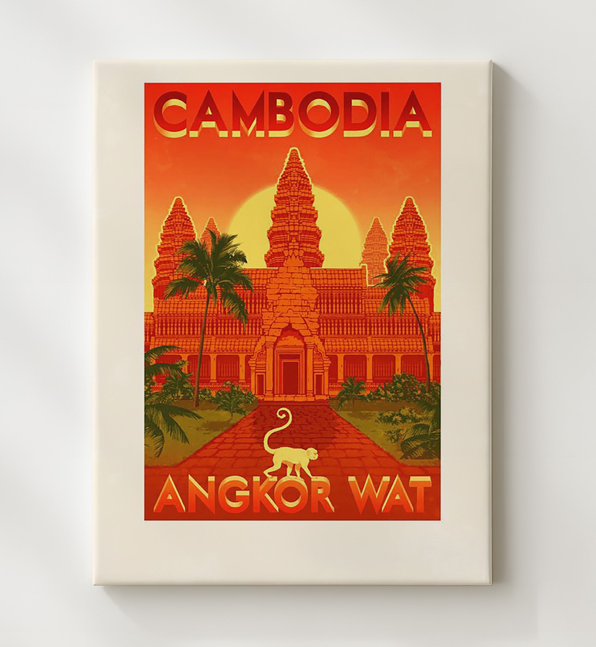 Cambodia Angkor Wat Vintage Travel Print 20x24 Canvas travel wall art print