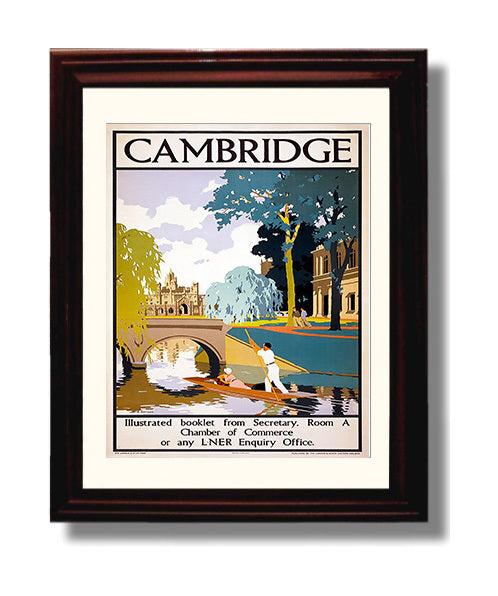Cambridge LNER Railway Vintage Travel Print 8x10 Beveled Frame travel wall art print