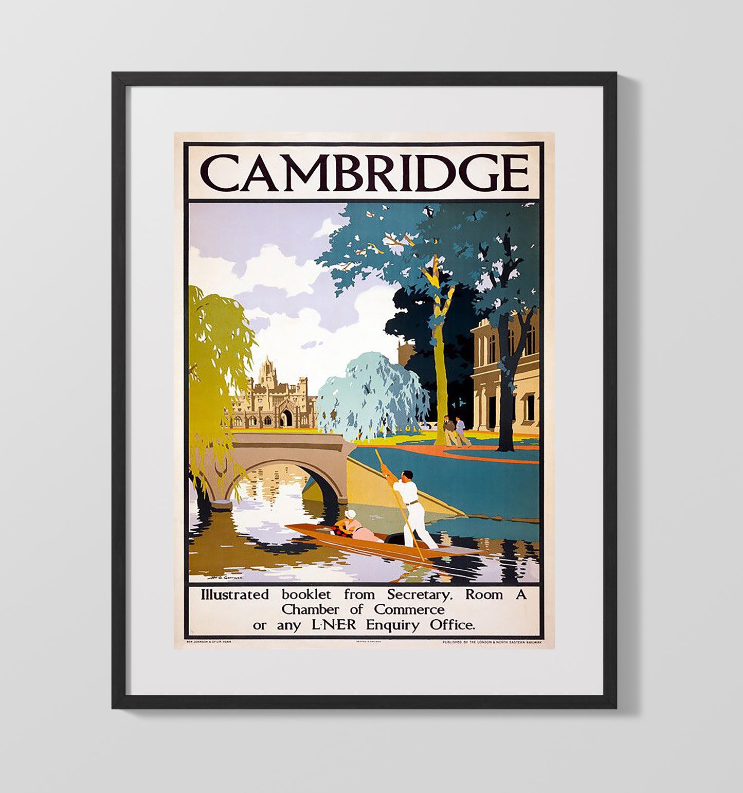 Cambridge LNER Railway Vintage Travel Print 16x20 Gallery Frame travel wall art print