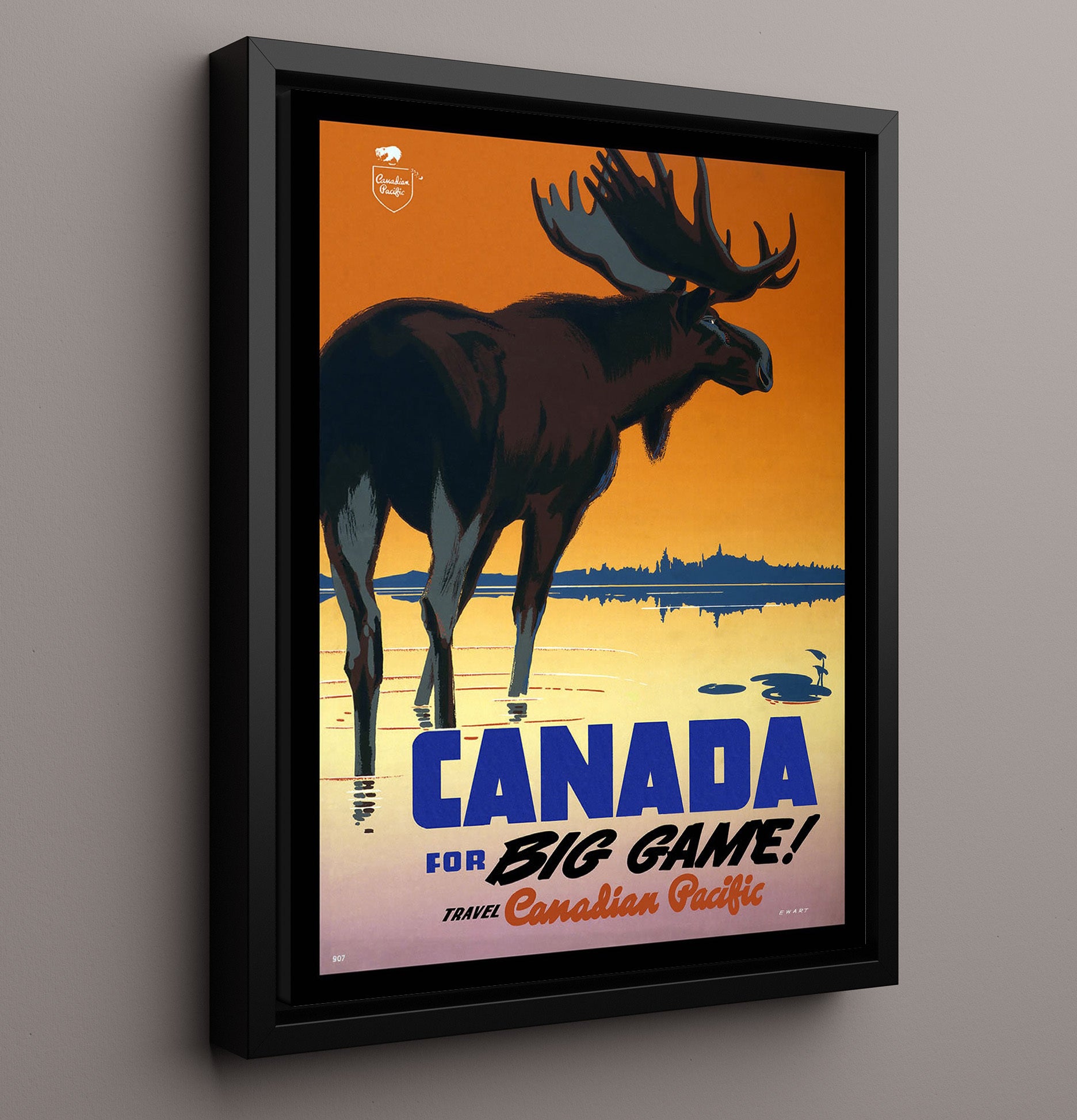 Canada Big Game Moose Vintage Travel Print 16x20 Framed Canvas travel wall art print