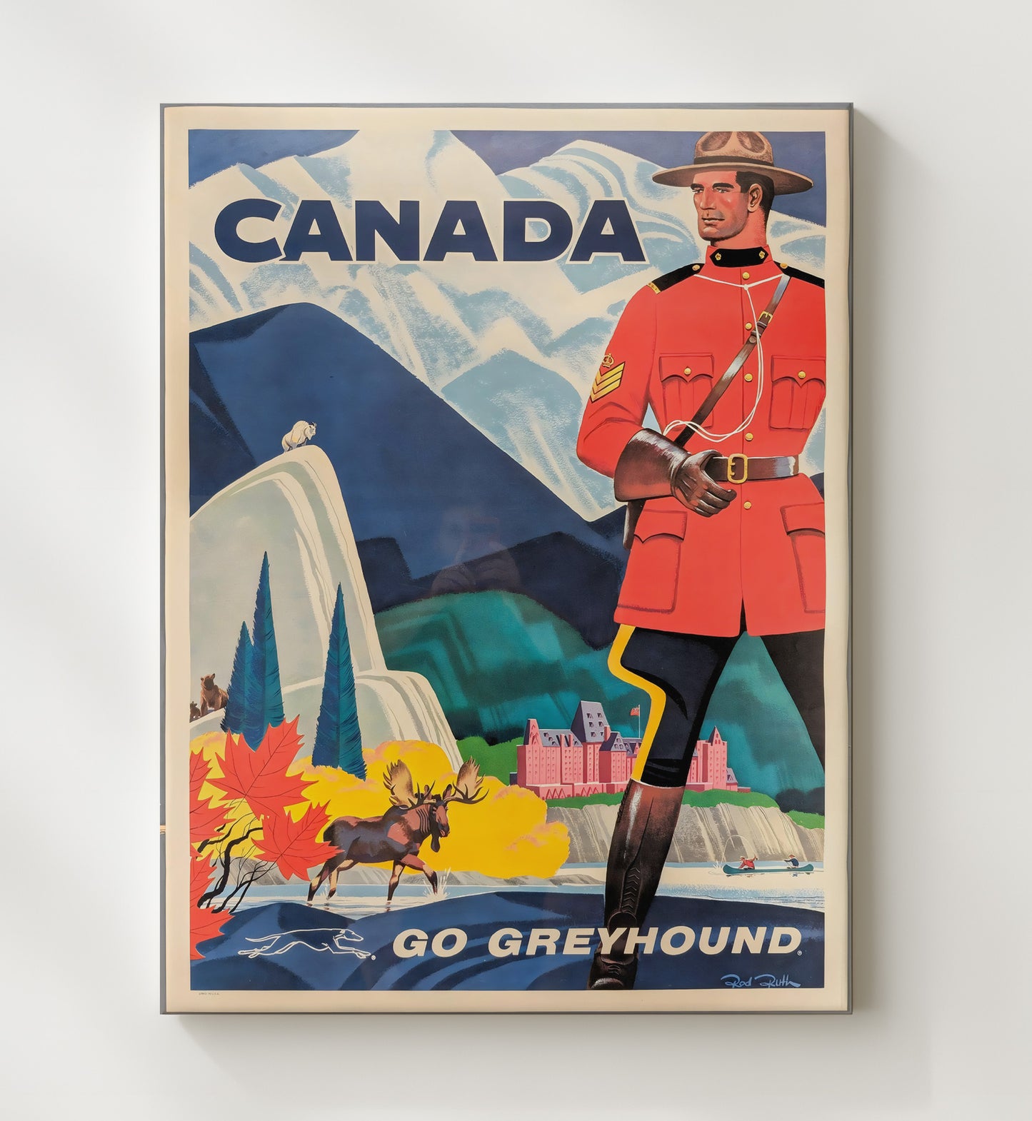 Canada Go Greyhound Vintage Travel Print 20x24 Canvas travel wall art print
