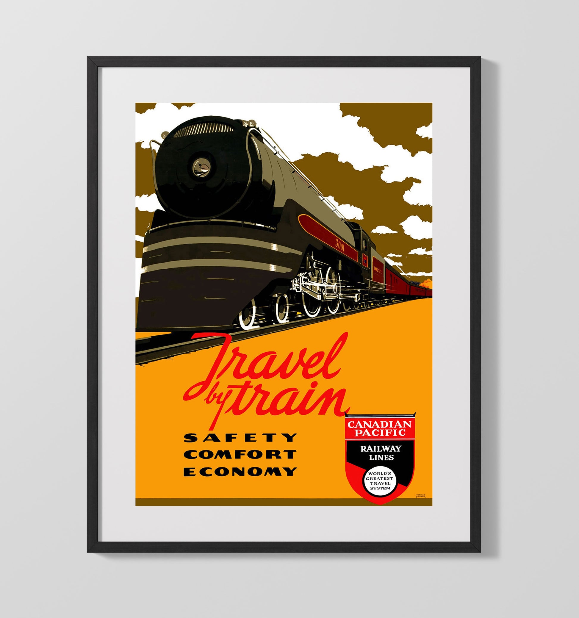 Canada Travel by Train Vintage Travel Print 16x20 Gallery Frame travel wall art print